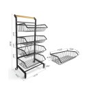 4 tier Rolling Utility Cart with Lockable Wheels, Adjustable Baskets Metal Storage Cart for Home Kitchen